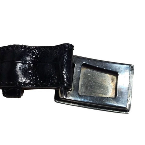 Polo Ralph Lauren Black Alligator Leather Belt Made in Italy Embossed Buckle 36 - Picture 2 of 11